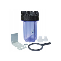 Transparent 10BB filter housing 1 inch with black cap and bracket